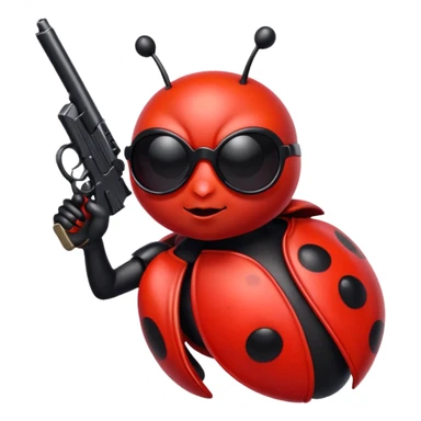 an evil ladybug with dark sunglasses and a pistol sticker