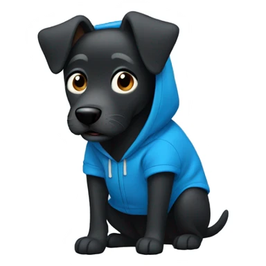 Black Dog wearing a blue hoodie sticker