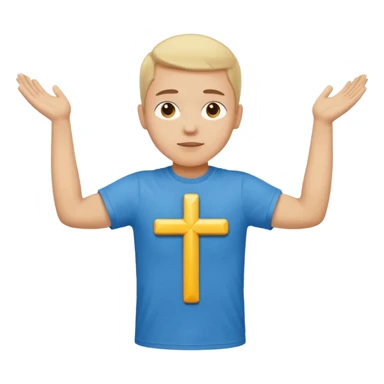 A person with the arms opened and extended forming a cross with their arms and body with t-shirt sticker