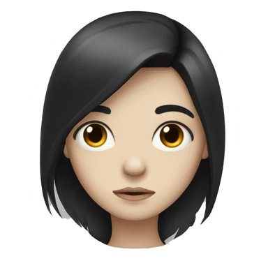 Pale girl with long black hair with a sad face sticker