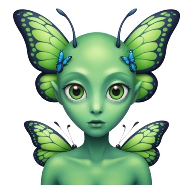 an alien with a butterfly on shoulder sticker