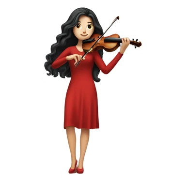 White girl with super long black hair playing the violin in a red dress sticker