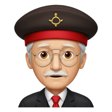 black suited old man with red fes hat and eye pach sticker