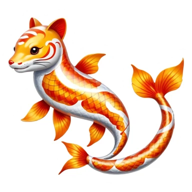 Exotic Tropical Floral Swirl-Patterned Tribal Pretty Asian ornate painted Japanese aesthetic beautiful shiny pretty glossy smooth elegant Koi-Fish-Kitsune-Yokai-animal-creature with tiger stripes on it, 4 legs, a tail sticker