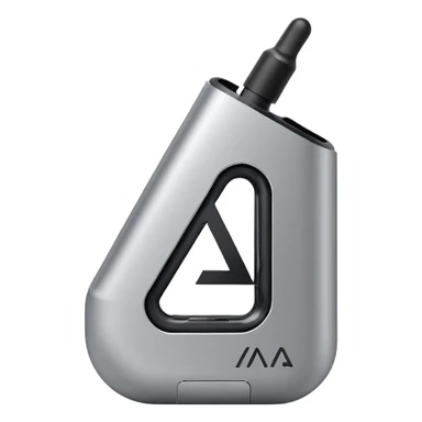 Minimalist vector letter A logo, designed as a sleek vape pod system. Metallic, geometric, clean lines. Transparent background. sticker
