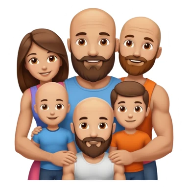 Happy Muscular Bald beard man and his hot wife with long brown hair and 3 boys sticker