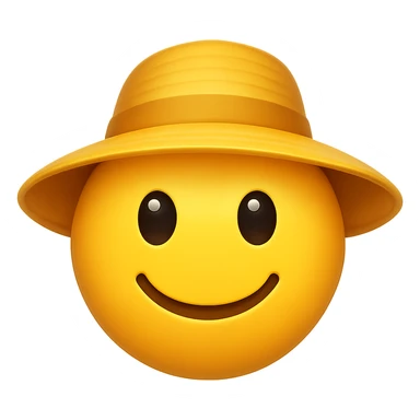 yellow face with yellow sun hat, digital illustration, emoji style, no background sticker