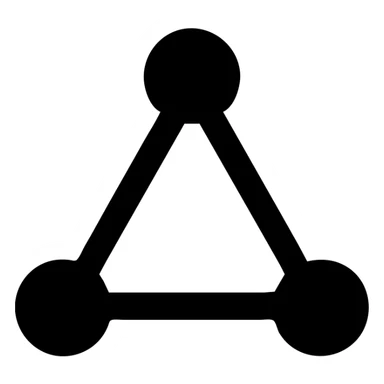 Minimalist vector logo, abstract network symbol, triangle shape pointing upwards, three circular nodes at the triangle vertices connected by thin straight lines, simple geometric forms, flat design, monochrome, no gradients, no shadows, clean tech style, modern system utility logo, high contrast, scalable SVG style, centered composition, white on dark background, minimal strokes, suitable for app icon and animation sticker