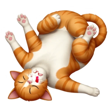 ginger and white small cat eyes closed lying down upside down with paws stretched out straight in different directions sticker