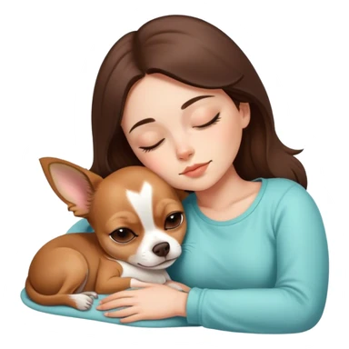 sleeping girl brunette hair laying next to chihuahua  sticker