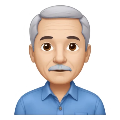 Older Hispanic man in his 60s with light skin, round face, wide jaw, broad cheekbones. Expressive dark brown eyes, thick eyebrows. Short gray/white hair with receding hairline. Well-shaved. Friendly expression. Wearing a button-down shirt in blue. sticker
