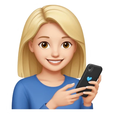 young woman scrolling on her phone @emoji sticker