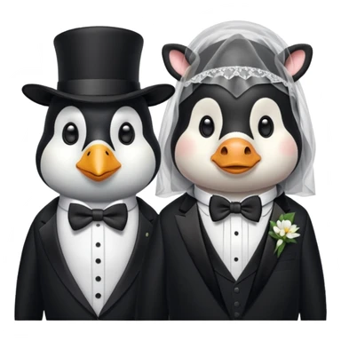 Evlenen penguen ile inek sticker