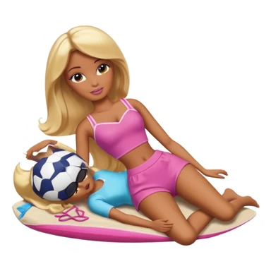 Brown skin blonde hair barbie in laying on beach  sticker