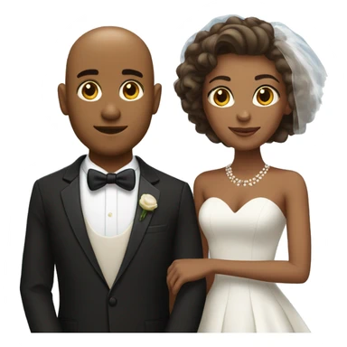 brown skin bald man in tuxedo and brown skin woman with short hair Marriage sticker