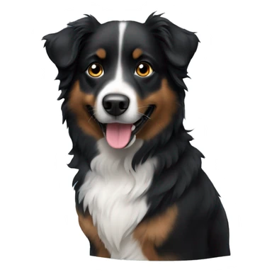 Small black australian shepherd dog with black muzzle sticker