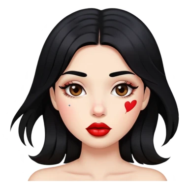 Girl with black hair who has lipstick kiss marks on her cheeks sticker