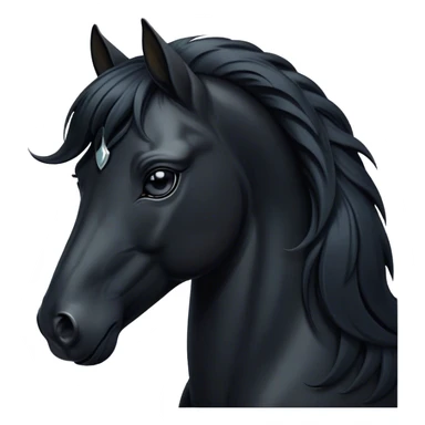 Cinematic Elegant Black Horse Portrait Emoji, Head held high with a serene, powerful gaze, showcasing a magnificent jet-black fur with a radiant, glossy finish, a flowing mane and tail, and piercing dark eyes exuding beauty and strength, Simplified yet majestically refined features, highly detailed, glowing with a soft, ethereal light, high shine, poised and breathtaking, stylized with an air of pure elegance, capturing the essence of a stunning and graceful steed, so beautiful it feels like it could gallop out of the screen with effortless charm! sticker