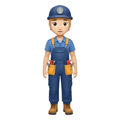 Repairs and Maintenance, Young, wearing navy overalls, a cap and having tool belt, full body sticker