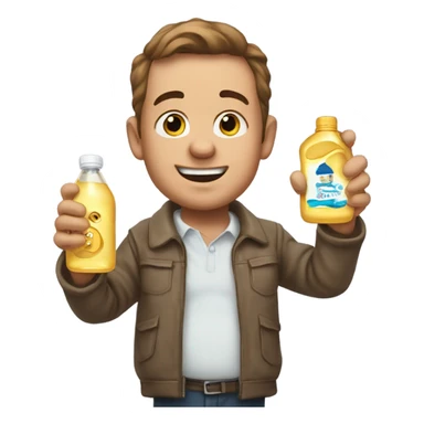 O Duffy holding a bottle of baby oil in his hand and holding a baby in his other hand sticker