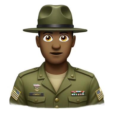 commanding drill sergeant character wearing a classic sergeant hat and a camouflage army shirt. The character should have an intense expression, exuding authority sticker