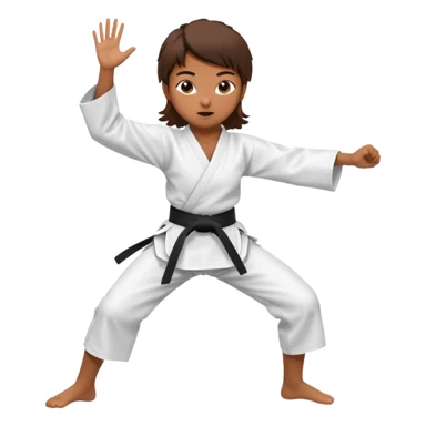 Ragazza castana che pratica karate, ha la cintura nera ed io tradizionale kimono bianco del karate, tira un calcio laterale oppure un pugno oppure è in posizione di guardia sticker