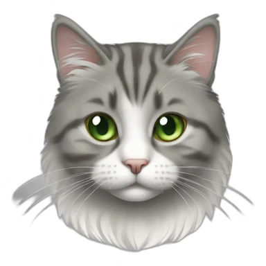 Fat Green eyed American bobtail cat grey and White fur sticker