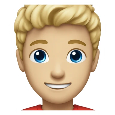 smiling boy in red shirt dirty blonde hair blue eyes sticker