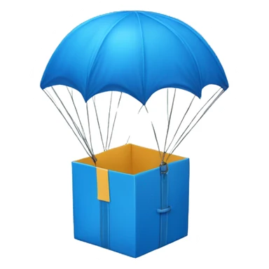 a box bound to a blue parachute sticker