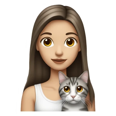 long hair brunette girl with brown eyes holding grey and white tabby cat sticker