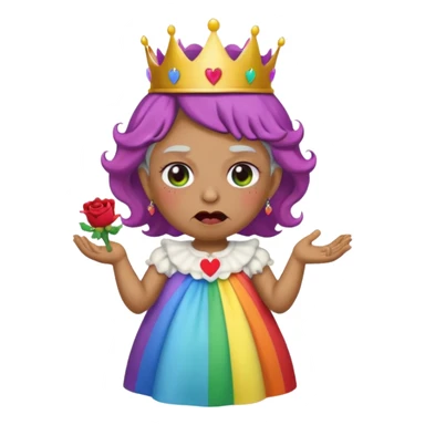demon rose avec une couronne qui vomi de lar  en ciel  et avec des yeux en forme de coeur avec une robe de mamie sticker