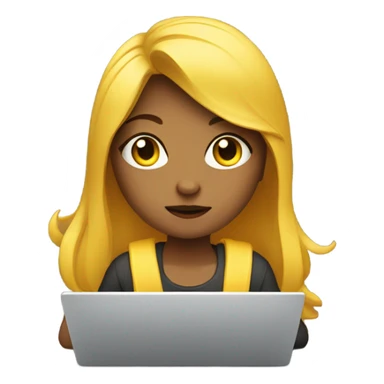 a girl in front of laptop, focused. Yellow Skin and Hair sticker