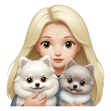 blond hair girl holding a white pomeranian and grey pomeranian  sticker