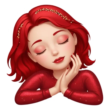red glitter girl with closed eyes lying on the floor sticker