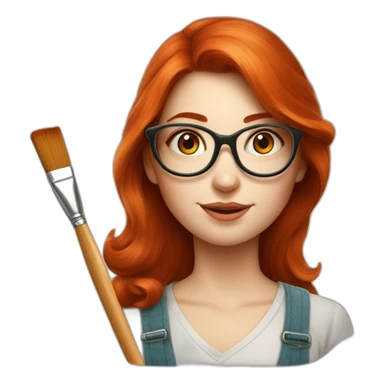 Redhead Artist painter girl with big round glasses, a brush sticker