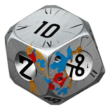 a 20-sided die (d20) with a blunt weapon sticker