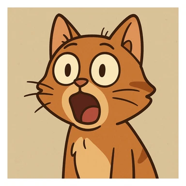 a cat with wide eyes and open mouth, looking amazed, cartoon style sticker