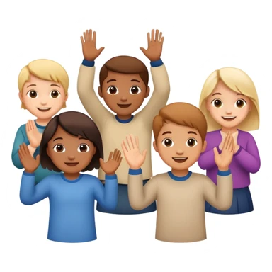 group of children clapping together, happy and supportive sticker