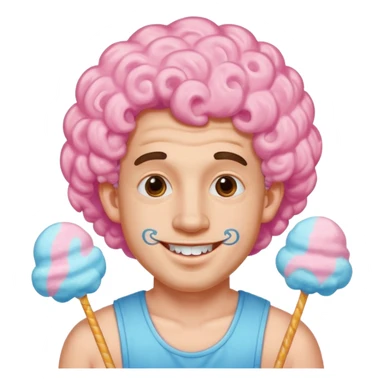 very cheerful colorful puffy curly haired man made out of cotton candy with braces and tattoos and just face  sticker