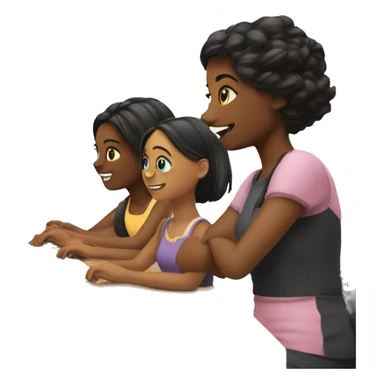 3 girls graphic design, working on their computer sticker