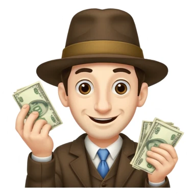 Jewish man with a big nose having his hands clenched together while smiling when he sees money , add the side curls and the funny hat  sticker