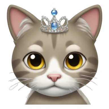 A sassy cat emoji wearing a tiara and batting its eyelashes sticker