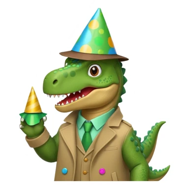Dinosaur wearing a party hat with a coat on  sticker