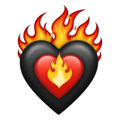 Black and red heart with flames tattoo style sticker