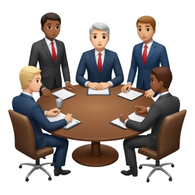 a business meeting of serious businessmen in suits at a round table sticker