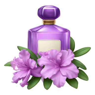 Aesthetic ensemble of soft purple azaleas alongside a charming vintage purple perfume bottle.
 sticker