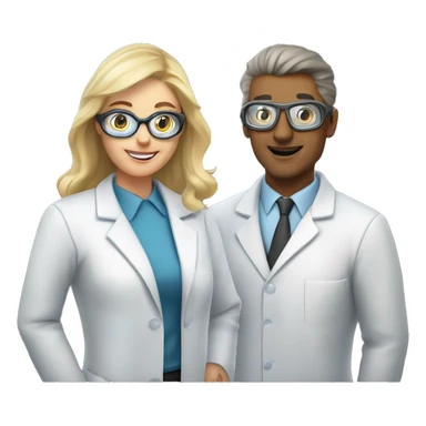 3 chemistry teachers in lab coats and goggles. two ladies and one man... everyone looking serius  sticker