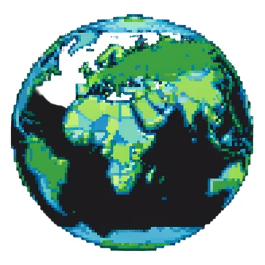 A pixelated world globe showing blue oceans and green continents sticker