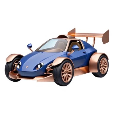 dark crystal blueberry and rosegold-accented cyber faceted-body electric racing car driven by a small cute smoking relaxed turtle with rear spoiler, roll bar, and wheely bar sticker