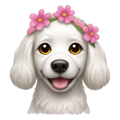 White dog with pink flower band sticker